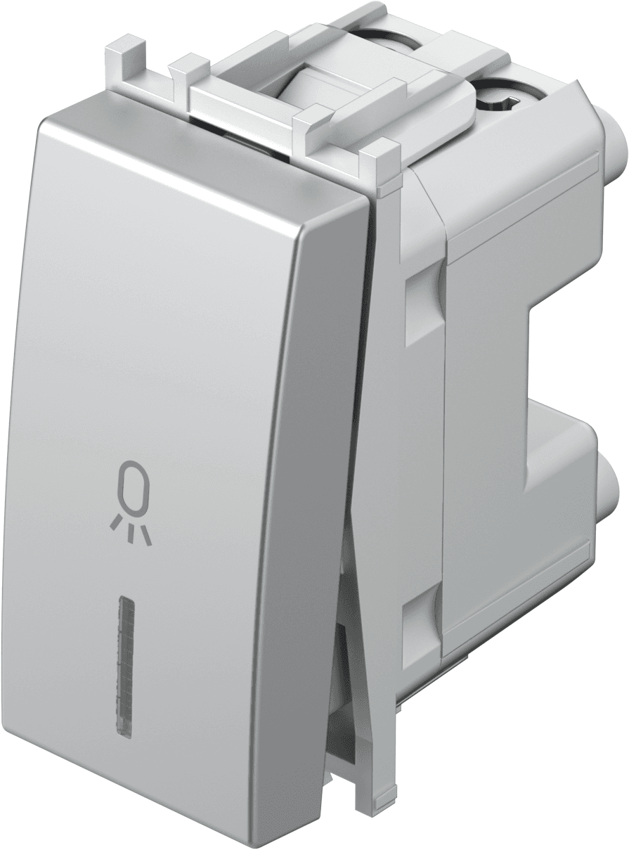 Enopolno tipkalo s simbolom "luč" in z indikatorjem TEM MODUL Blister SM11 ES IN 02 -B, 16 A, 250 V, 1M, mat srebrna