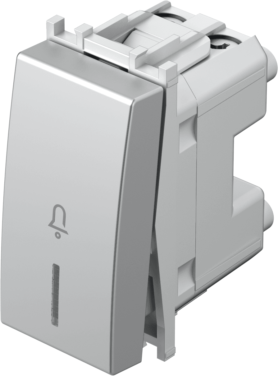 Enopolno tipkalo s simbolom "zvonec" in z indikatorjem TEM MODUL Blister SM11 ES IN 01 -B, 16 A, 250 V, 1M, mat srebrna